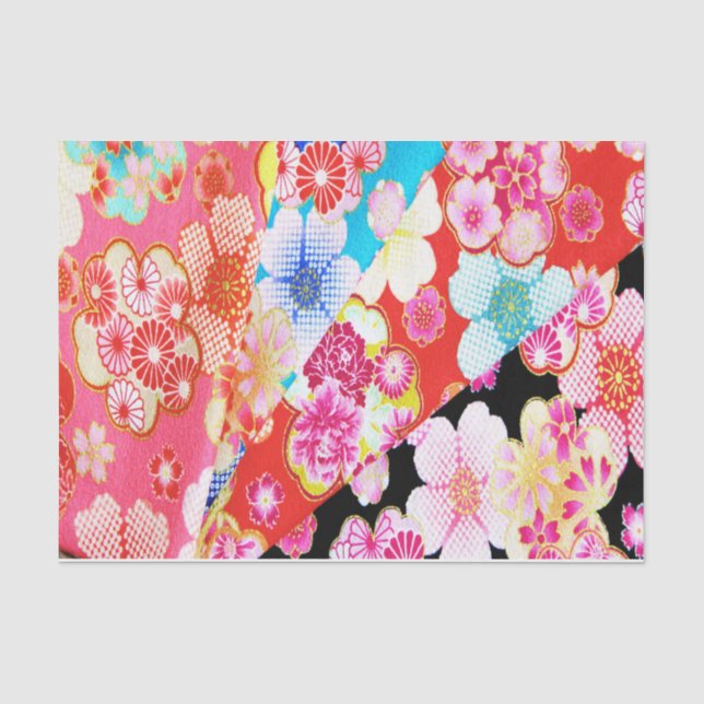 Rosa Schwarz Japanischer Kimono Blumendekoupage Seidenpapier (Vorderseite)