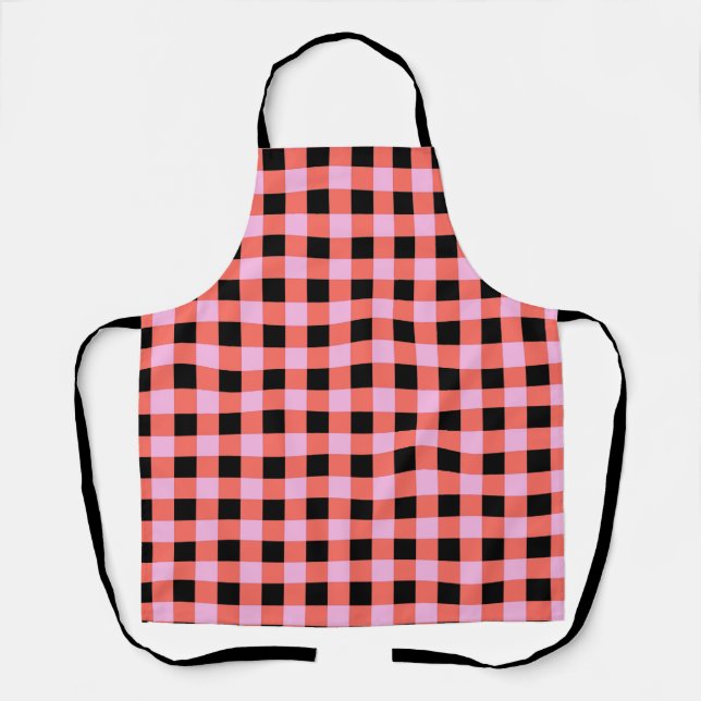 Rosa-schwarz kariertes Gingham-Muster Schürze (Vorderseite)