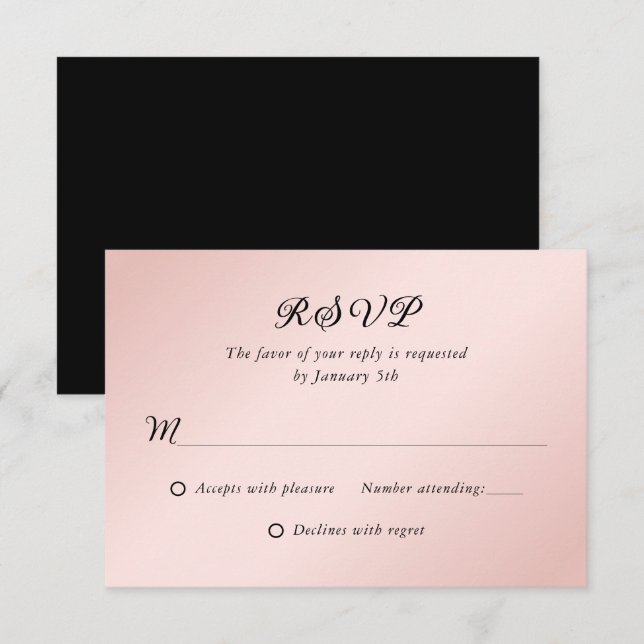 Rosa Schwarz Minimalistische Hochzeit RSVP (Vorne/Hinten)
