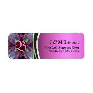 Rosa Schwarz Monogram Fraktal Art Address Label