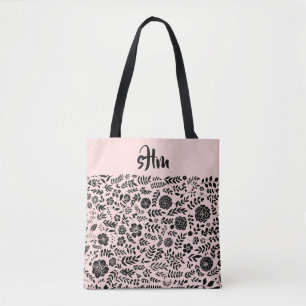 Rosa, Schwarz, Muster Monogramm Tasche