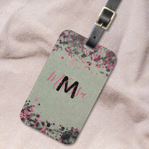 Rosa Schwarz-Paint-Spritzer auf der Monogram-Leinw Gepäckanhänger