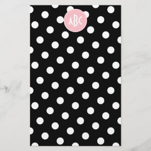 Rosa Schwarz-Polka-Dot-Monogramm Briefpapier