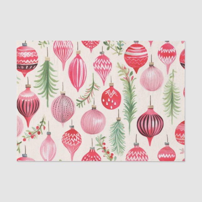 Rosa Schwarz Retro Weihnachtsschmuck Seidenpapier (Vorderseite)