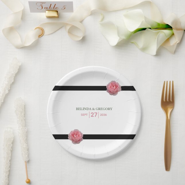 Rosa-Schwarz-Ribbon-Hochzeit Pappteller (Hochzeit)
