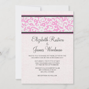 Rosa Schwarz Rustikale Burlap Linen Hochzeitseinla Einladung