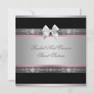 Rosa Schwarz Silber Elegant Sweet Sixteen Einladung