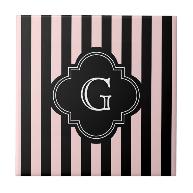 Rosa, Schwarz Streifen, Monogramm Fliese (Vorderseite)