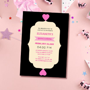 Rosa Schwarz und creme farbenfrohe Quinceañera Einladung
