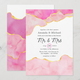 Rosa-, Schwarz- und Gold-Agate-Hochzeit Einladung