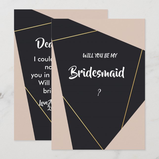Rosa, schwarz und gold, geometrisch, Bridesmaid Einladung (Vorne/Hinten)