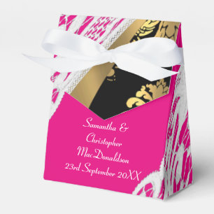 Rosa, schwarz und goldfarbener Damast, weiße Spitz Geschenkschachtel