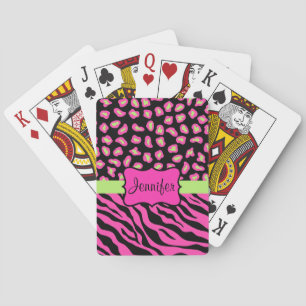 Rosa, Schwarz und Kalkgrün Zebra und Geparden Spielkarten