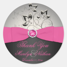 Rosa, Schwarz und Silberne Hochzeit Dankeschön an  Runder Aufkleber