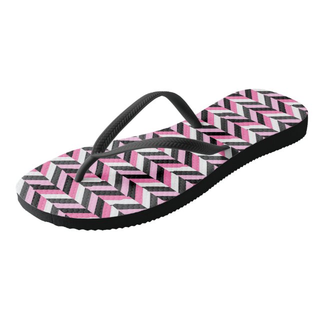 Rosa Schwarz und Weiß Geometrie Flip Flops (Schrägansicht)