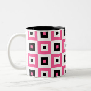 Rosa Schwarz und Weiß karierte Quadrate Muster Zweifarbige Tasse