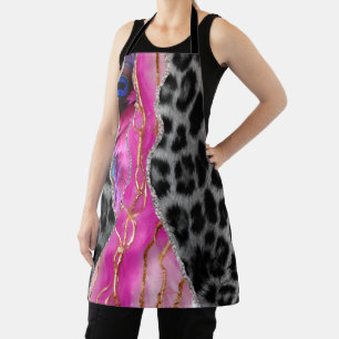 Rosa Schwarz und Weiß Leopard Marmor Schürze
