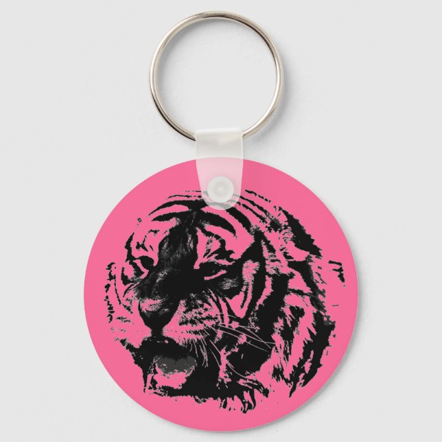 Rosa, schwarz und weiß Roaring Tiger Key Chaves Schlüsselanhänger (Vorderseite)