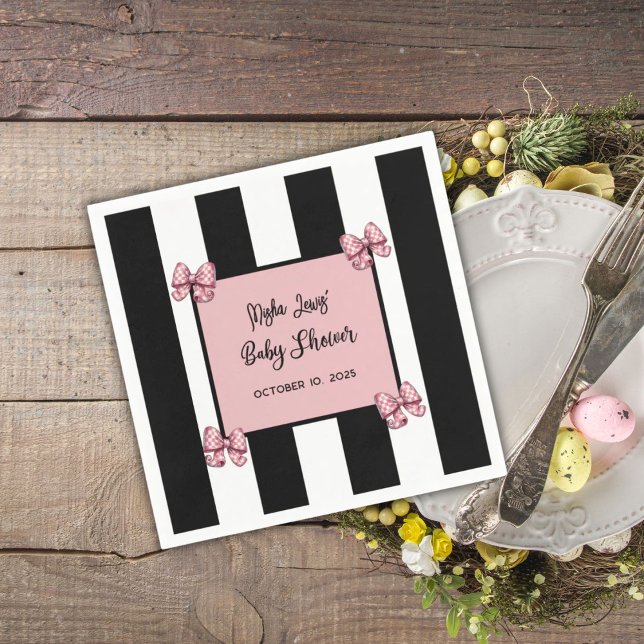 Rosa, Schwarz und Weiß Streifen Coquette Babydusch Serviette (Von Creator hochgeladen)