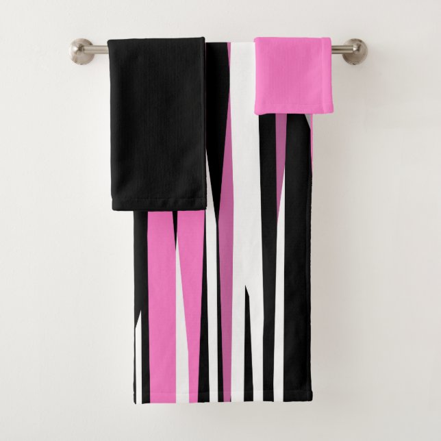 Rosa Schwarz/Weiß Abstrakt Badhandtuch Set (Insitu)