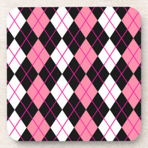 Rosa Schwarz Weiß Argyle Diamant Design Getränkeuntersetzer