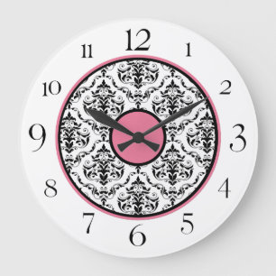Rosa Schwarz & Weiß Damask Elegant 10,75" Uhr
