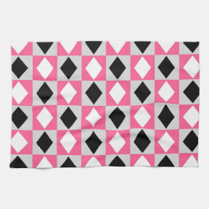 Rosa Schwarz Weiß Geometrischer Rhombus Diamant Geschirrtuch