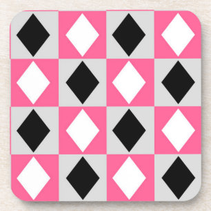 Rosa Schwarz Weiß Geometrischer Rhombus Diamant Getränkeuntersetzer