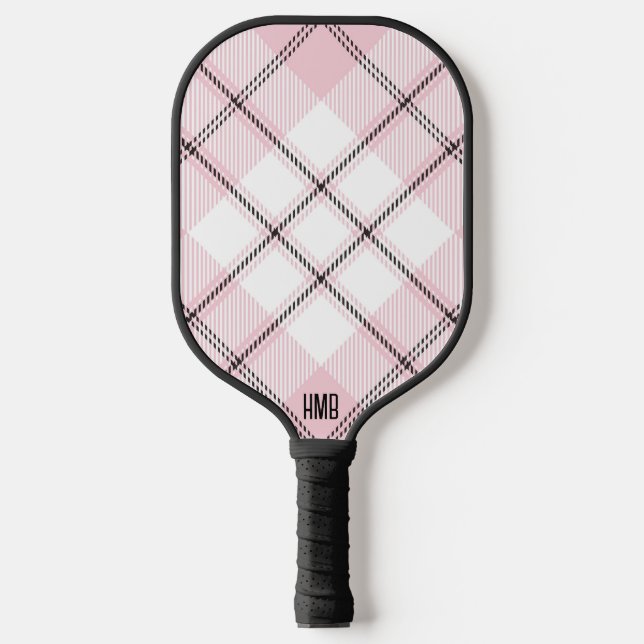 Rosa Schwarz/Weiß Kariert Personalisiert Pickleball Schläger (Vorderseite)