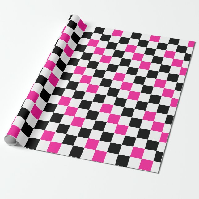 Rosa Schwarz Weiß kariertes Musterdesign  Geschenkpapier (Ungerollt)