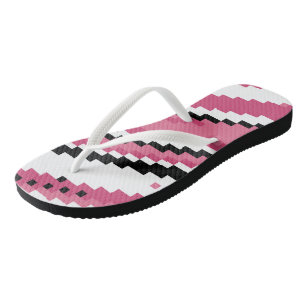 Rosa Schwarz-Weiß-Pixelart Flip Flops