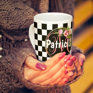 rosa Schwarz-Weiß-Schachtel-Monogramm Kaffeetasse