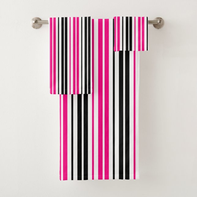 Rosa Schwarz Weiß Streifen Muster Design  Badhandtuch Set (Insitu)