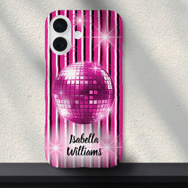 Rosa Schwarz-weiß Strip Disco Ball Sparkone iPhone 16 Hülle
