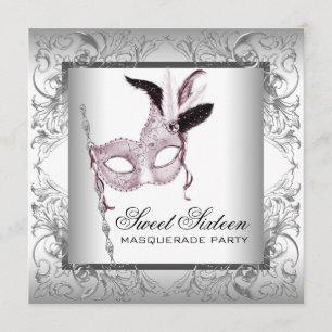 Rosa Schwarz-weiß Sweet 16 Masquerade Party Einladung