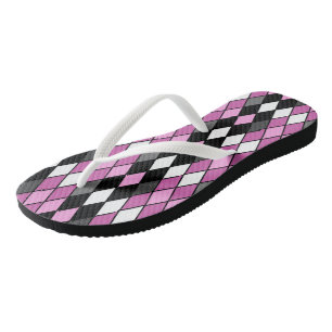 Rosa, schwarz, weiß und grau Diamantmuster Flip Flops