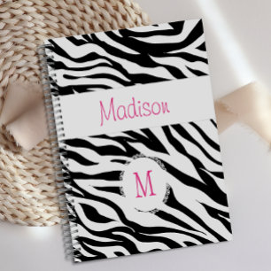 Rosa Schwarz Weiß Zebra Tier Trendy Monogramm Planer