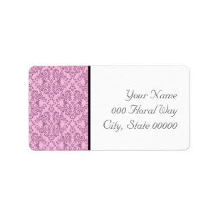 Rosa Schwarz-weiße Damask-Hochzeitsadressen Adressaufkleber