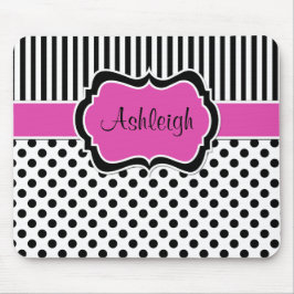 Rosa Schwarz-weiße gestreifte Polka-Punkte Mousepad