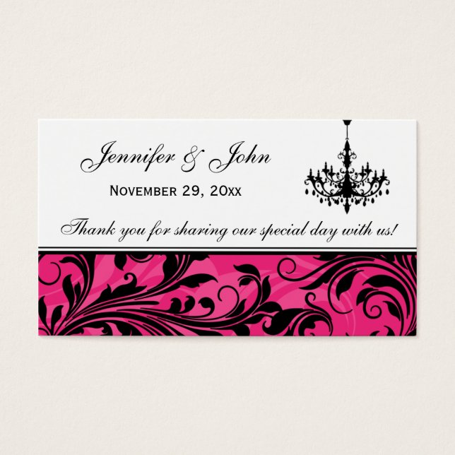 Rosa Schwarz-weiße Kronleuchter-Gastgeschenk Hochz (Vorderseite)