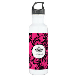 Rosa Schwarz-weiße Kronleuchter-Scroll Trinkflasche