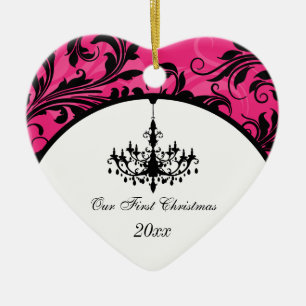 Rosa Schwarz-weiße Leuchter-Rolle-1. Weihnachten Keramikornament
