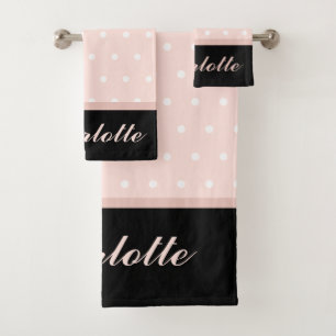 Rosa Schwarz-weiße Polka-Dosen Badhandtuch Set