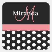 Rosa Schwarz-weiße Polka Dot Monogram Square Aufkl