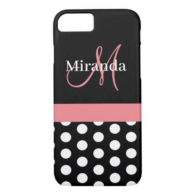 Rosa Schwarz-weiße Polka Dot Monogramm Case-Mate iPhone Hülle (Rückseite)