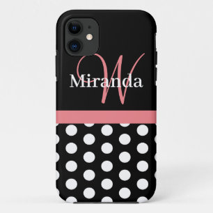 Rosa Schwarz-weiße Polka Dot Monogramm Case-Mate iPhone Hülle