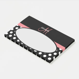 Rosa Schwarz-weiße Polka Dot Monogramm Post-it Klebezettel
