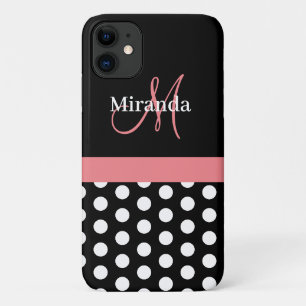 Rosa Schwarz Weiße Polka-Punkte-Monogramm Case-Mate iPhone Hülle
