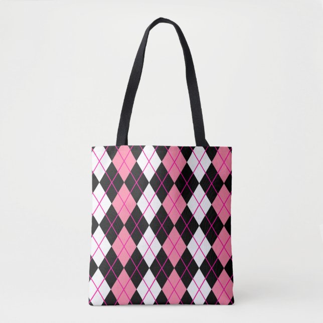 Rosa Schwarz-weiße Raute Diamantdesign Tasche (Vorderseite)