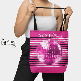 Rosa Schwarz-weiße Streifen Disco Ball gurt Name Tasche